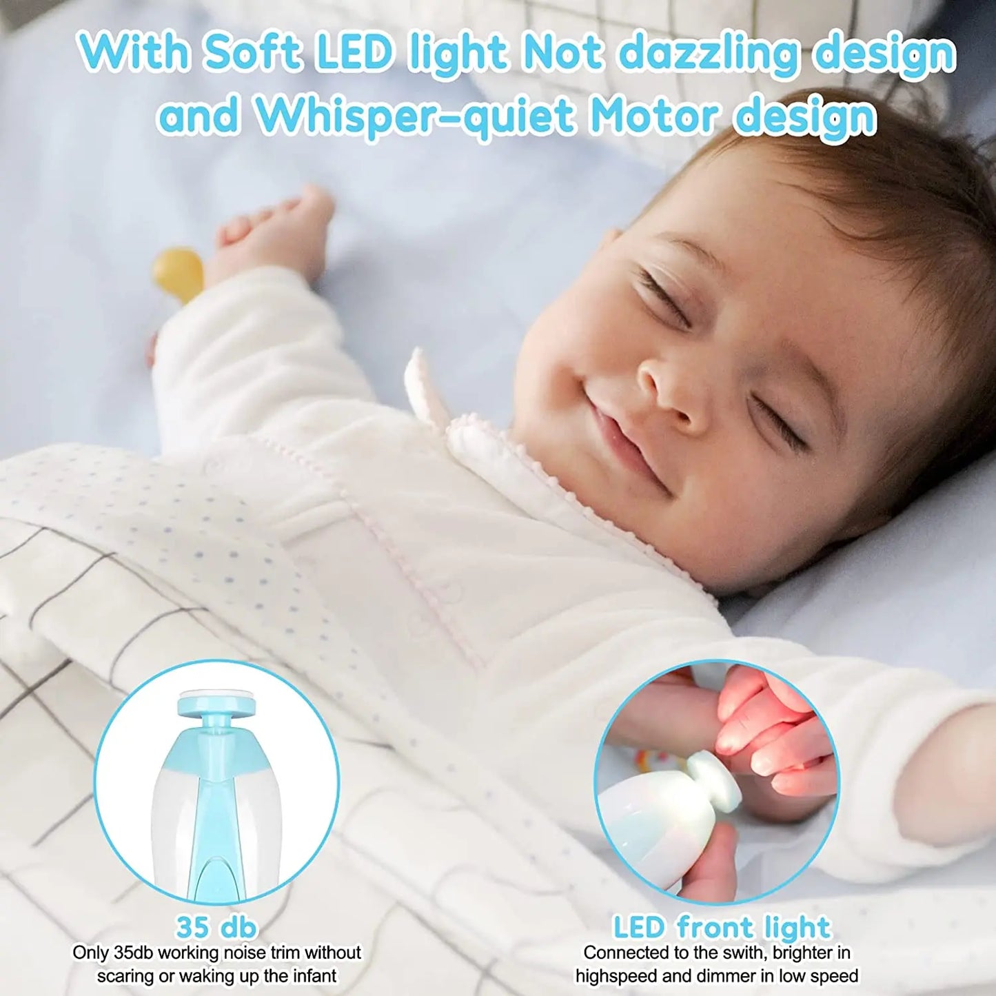 MAMIJOY  Electric baby Nail clipper LED Light Baby Nail Trimmer Baby Care Set 4-speed speed Adjustment With Low Noise