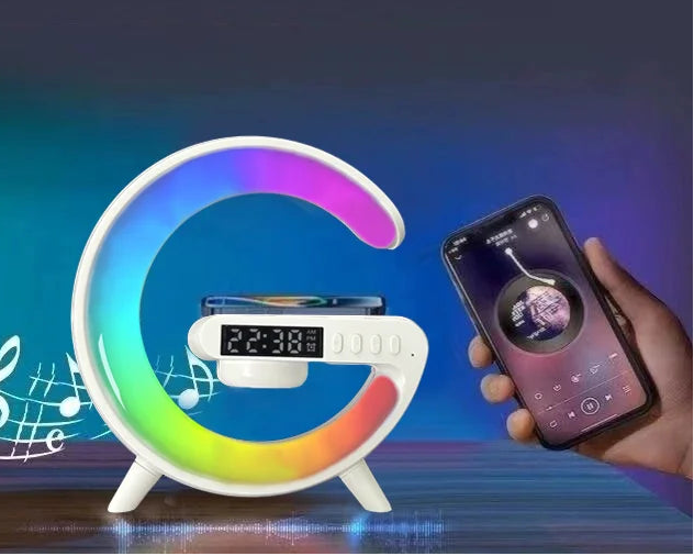Wireless Charger Pad Stand Speaker TF Card RGB Night Light Lamp Alarm Clock Fast Charging Station Dock for iPhone Samsung Xiaomi