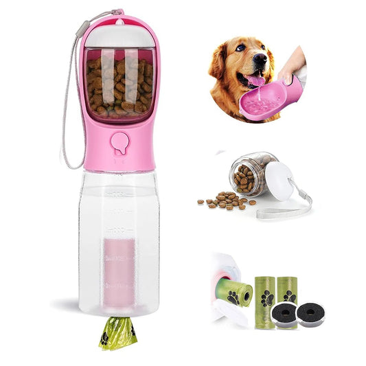 All-in-One Pet Travel Bottle – Water, Food & Poop Scoop in One