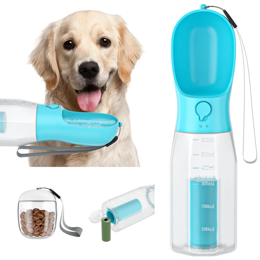 All-in-One Pet Travel Bottle – Water, Food & Poop Scoop in One