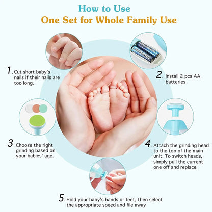 6 in 1 Baby & Kids Electric Nail Trimmer / Polisher Manicure Set